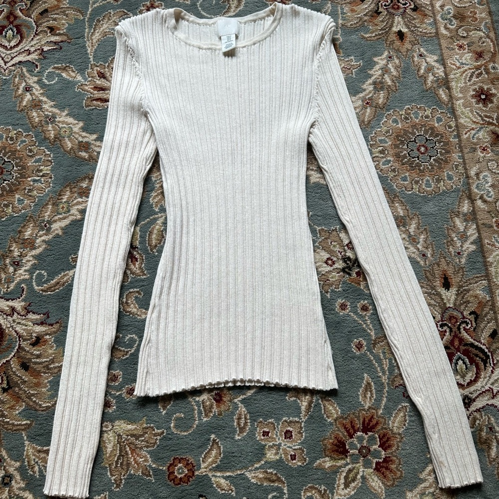 Elegant Cream Ribbed Knit Top